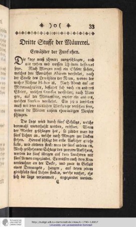 Dritte Stuffe der Maurerei. Erwählter der Funfzehen.