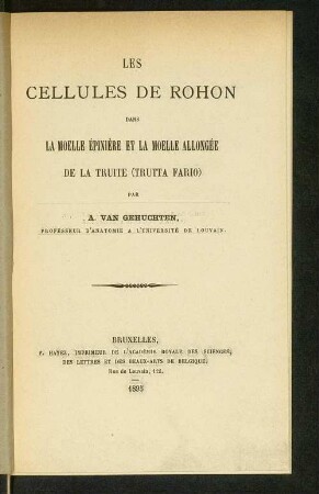 Les cellules de Rohon dans la moelle épinière et la moelle allongée de la truite (trutta fario)