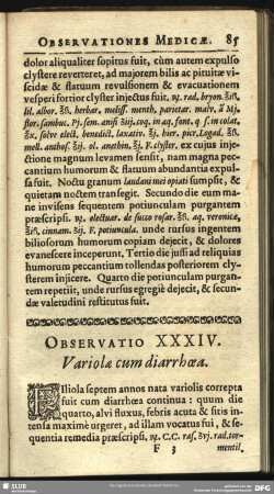 Observatio XXXIV. Variolae cum diarrhoea