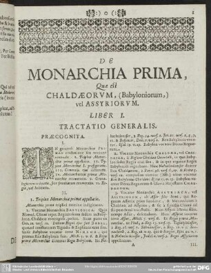 De Monarchia Prima, Quae est Chaldaeorum, (Babyloniorum,) vel Assyriorum. Liber I