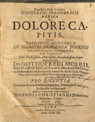 Disputatio Inauguralis Medica De Dolore Capitis