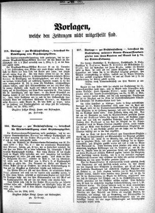 Vorlagen, welche den Zeitungen nicht mitgetheilt sind