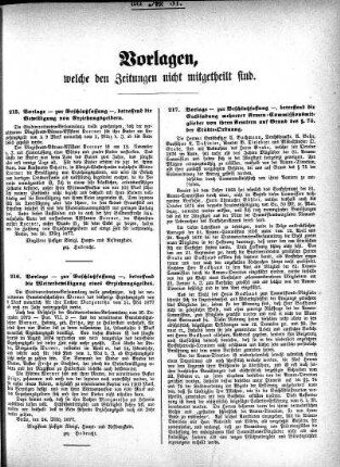 Vorlagen, welche den Zeitungen nicht mitgetheilt sind