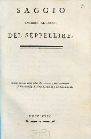 Saggio intorno al luogo del seppellire
