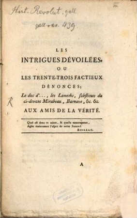 Les intrigues devoilées