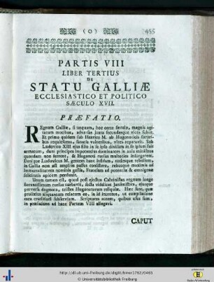 Liber Tertius. De Statu Galliae ecclesiastico et politico saeculo XVII.