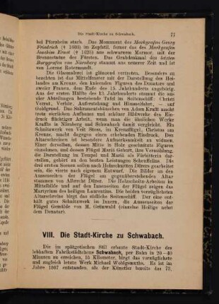 VIII. Die Stadt-Kirche zu Schwabach.