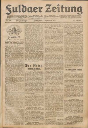 Ausgabe vom Freitag, den 04. September 1914.