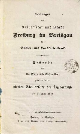 Leistungen der Universität und Stadt Freiburg im Breisgau für Bücher- und Landkartenkunde