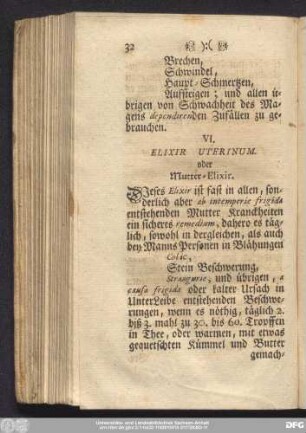 VI. Elixir Uterinum. oder Mutter-Elixir.