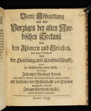 4. Abhandlung: Vierte Abhandlung von Vorzügen der alten Nordischen Seekunst vor den Römern und Griechen