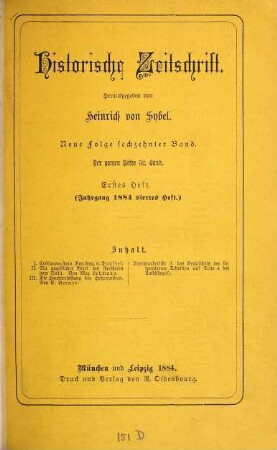 Historische Zeitschrift : HZ. 52. 1884
