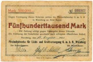 Geldschein / Notgeld, 500.000 Mark, 15.8.1923