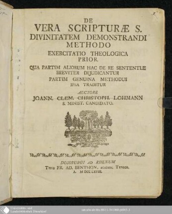 Exercitatio Theologica Prior: Qua Partim Aliorum Hac De Re Sententiae Breviter Dijudicantur Partim Genuina Methodus Ipsa Traditur