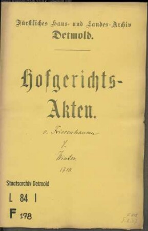 von Friesenhausen, Major zu Maspe gegen Konduktor Winter zu Borkhausen und dessen Schäfer - Auslieferung von Schafen