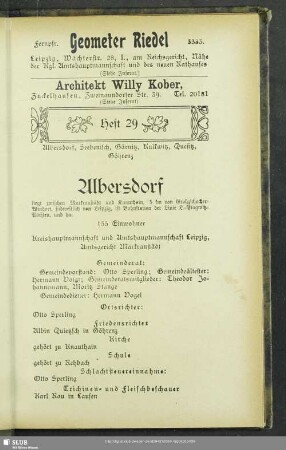 Heft 29. Albersdorf, Seebenisch, Gärnitz, Kulkwitz, Quesitz, Göhrenz