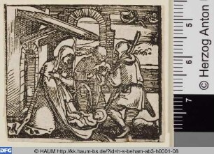 Christus wird von Maria und Joseph und einem Hirten angebetet