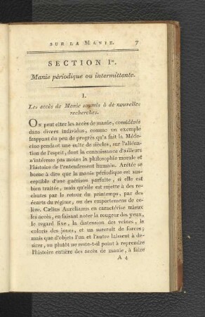 Section I. Manie périodique ou intermittente.