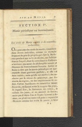 Section I. Manie périodique ou intermittente.
