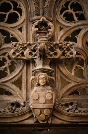 Frankreich. Bretagne. Finistere. Lambader. Chapelle Notre Dame. 15 Jahrhundert. Geschnitzter Lettner im Flamboyantstil. 1481