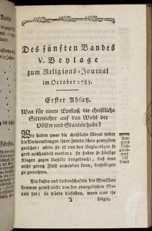 Des fünften Bandes V. Beylage zum Religions-Journal im October 1785
