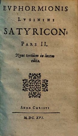 Evphormionis Lvsinini Satyricon, 2