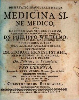 Dissertatio Inauguralis Medica De Medicina Sine Medico