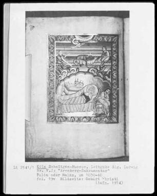 Arenberg-Sakramentar — Geburt Christi mit Verkündigung an die Hirten, Folio 19verso