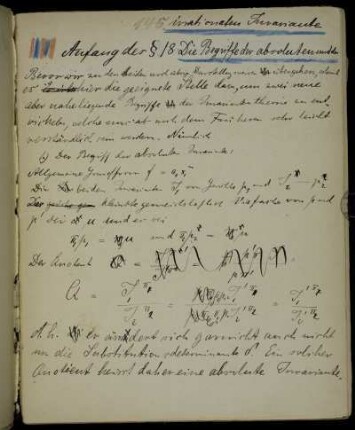 Anfang des § 18. Die Begriffe der absoluten und der irrationalen Invariante