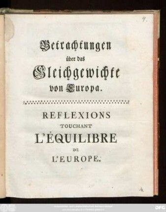 Betrachtungen über das Gleichgewichte von Europa
