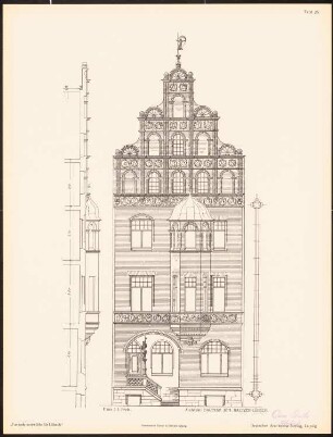 Fassadenentwürfe für Lübeck Das Ergebnis d. Wettbewerbes, ausgeschrieben d. d. Verein von Kunstfreunden zu Lübeck, bearb. v. Richard Landé, Leipzig 1901: Ansicht, Fassadenschnitt vertikal