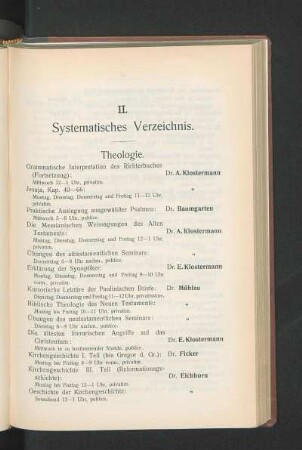 II. Systematisches Verzeichnis.