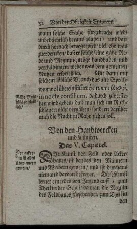 Von den Handwercken und Künsten. Das V. Capittel.