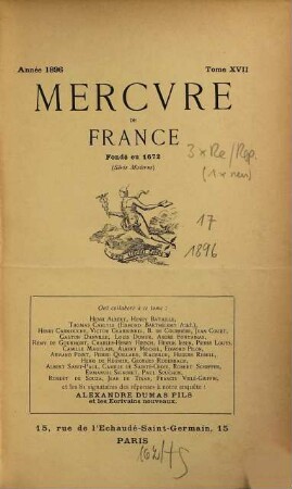Mercure de France. 17. 1896