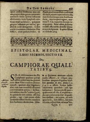 Epistolar. Medicinal. Libri Secundi, Sectio IX. De Camphorae Qualitatibus