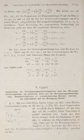 V. Capitel. Aequivalenz der Translationsgesehwindigkeiten und der Winkelgeschwindigkeiten um gekreuzte Axen mit der Schraubengeschwindigkeit. Geschwindigkeiten im unveränderlichen System, welches die allgemeinste Art der Bewegung besitzt.