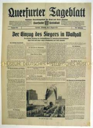 Regionale Tageszeitung "Querfurter Tageblatt" zur Beisetzung von Hindenburg