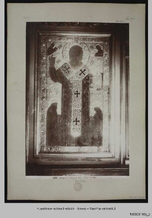 Byzantinische Ikone des Heiligen Nikolaus mit Madonna und Christus