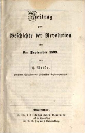 Beitrag zur Geschichte der Revolution vom 6ten September 1839
