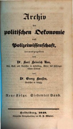 Archiv der politischen Oekonomie und Polizeiwissenschaft. 12. 1848