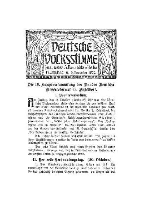 Die 16. Hauptversammlung des Bundes Deutscher Bodenreformer in Düsseldorf
