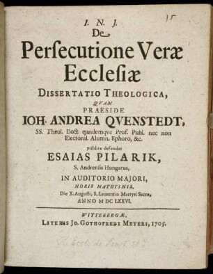 De Persecutione Veræ Ecclesiæ Dissertatio Theologica