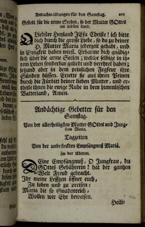 Andächtige Gebetter für den Samstag.