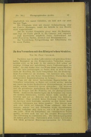 Zu den Versuchen mit den Röntgen'schen Strahlen