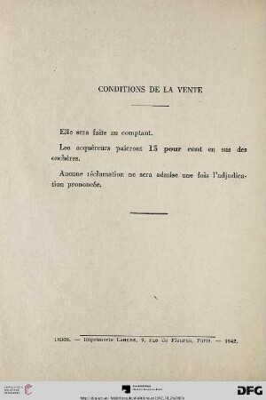 Conditions de la vente