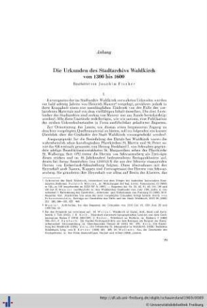 Die Urkunden des Stadtarchivs Waldkirch von 1300 bis 1600