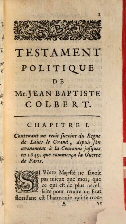Testament politique de Jean Baptiste Colbert