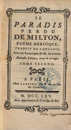 Le Paradis Perdu de Milton : poeme heroique, 2
