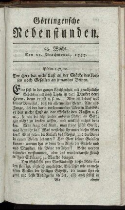 25. Woche. Den 21. Brachmonat, 1777