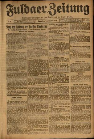Erste Ausgabe vom Samstag, den 06. Januar 1923.